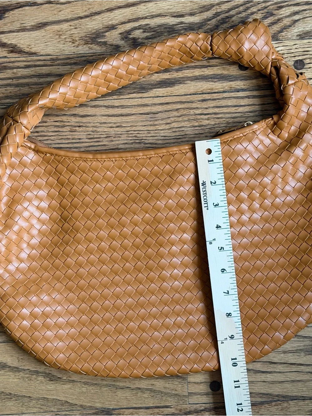 Melie Bianco Hobo Bag Vegan Leather Woven Purse Zipper - Caramel Tan